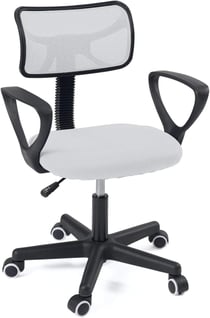 Chaise bureau enfant junior, siège rembourré textile Mesh respirant, pivotant, accoudoirs, hauteur réglable, roulettes souples LAB (Blanc)