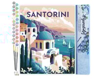 Peinture par Numéro Figured'Art Affiche Vintage Santorin - Activité Manuelle Kit de Loisir Créatif DIY Numéro d'Art Complet - 40x50cm sans châssis en bois