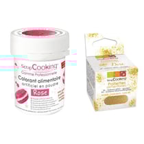 Colorant alimentaire Rose + paillettes dorées