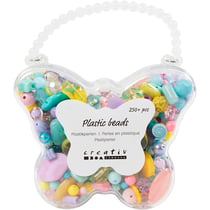 Perles en plastique, d 5-35 mm, diamètre intérieur 1-8 mm, ass. de couleurs, 193 gr, 300 ml/ 1 Pq.