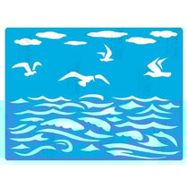 Pochoir plastique souple réutilisable 18,5 x 14,5 cm Fabrika Decoru OCEAN MOUETTE VAGUE 368