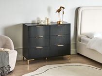Commode Noire en MDF avec 6 Tiroirs Cannelés Pieds en Métal Meubles de Salon Chambre Design Style Moderne