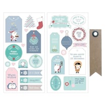 27 Stickers puffies Père Noël + 20 étiquettes kraft Fanion