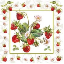 4 serviettes en papier découpage collage 33 cm FRAISE FEUILLAGE FLEUR FR 104