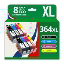 123CONSOMMABLES - 364XL - Pack 8 Cartouche d'encre Compatible avec HP 364 364XL pour Officejet 4620 4610 4622 Deskjet 3070A 3520 3524 Photosmart 5520 5510 5511 5512 (2 Noir / 2 Cyan / 2 Magenta / 2 Jaune) - 123CONSOMMABLES
