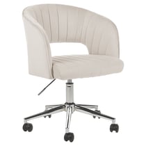 Chaise de Bureau Pivotante Beige en Velours à Hauteur Réglable Dossier Coutures Matelassé et Pivotage Complet