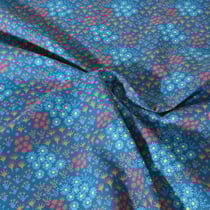Tissu Popeline de Coton légère Fleuris sur fond Bleu canard
