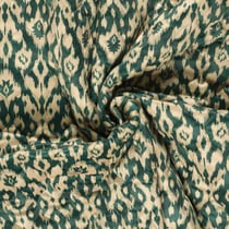 Tissu velours matelassé imprimé envers uni motif ethnique sur fond Vert