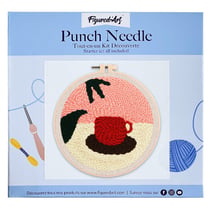 Figured'Art Punch Needle Kit Complet pour Adultes et Enfants - Chocolat Chaud et Feuilles - Parfait pour Débutant. Set prêt à broder taille 20x20cm avec cadre circulaire