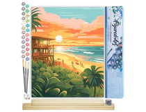 Peinture par Numéro Figured'Art - Club de plage au coucher du soleil - Kit de Loisir Créatif DIY Numéro d'Art Complet - 40x50cm toile roulée + châssis en bois à monter