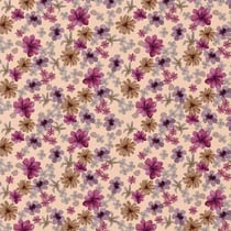 Tissu Coton imprimé Aurore fleurs Violettes sur fond Rose nude - Au mètre