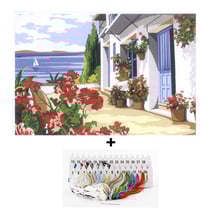 Kit canevas modèle terrasse fleurie 30 x 40 cm Seg de Paris