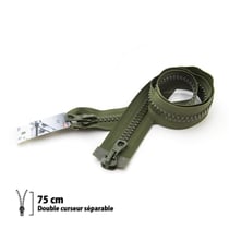 Fermeture éclair Z78 - 9mm Séparable double curseur Kaki - 75 cm
