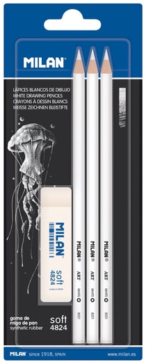 Blister 3 crayons blancs + 1 gomme MILAN 4824