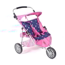 Poussette Jogger 3 roues pour poupées jumelles jean rose