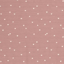 Tissu Jersey Coton rayé LittleBird Petits coeurs sur fond Vieux rose