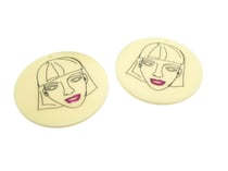 2 Pendentifs ronds 40mm en acrylique visage écru