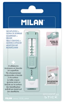 Blister 1 gomme avec taille-crayons STICK turquoise, série Édition +