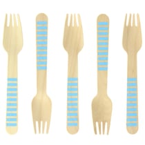 10 Fourchettes en Bois Rayures Bleues - Biodégradable