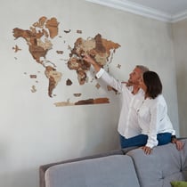 Carte du Monde en Bois 3D CREATIFWOOD Foncée, M (100 x 70 cm) - Décoration Murale