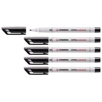 Lot de 5 feutres pour transparents encre soluble pointe moyenne - STABILO - Noir