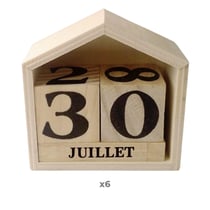6 calendriers perpétuels en bois maisonnette - 7,3 x 8 x 3,4 cm