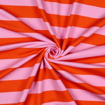 Tissu Sweat léger envers molletonné rayé Orange sur fond Rose