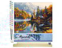 Peinture par Numéro Figured'Art - Cabane au bord du Lac en Automne - Kit de Loisir Créatif DIY Numéro d'Art Complet - 40x50cm toile roulée + châssis en bois à monter