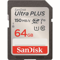 Carte mémoire SD SanDisk Ultra Plus - 1-17655510 - Gris et Rouge - 64 Go