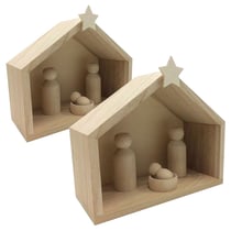 2 crèches en bois + pions 18 x 8 x 15 cm