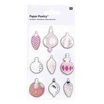 9 Stickers 3D - Boules de Noël Nostalgique à paillettes argentées