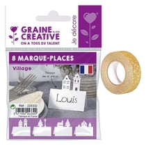Marque places pour table de Noël Village + masking tape doré à paillettes 5 m