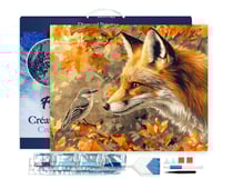 Diamond Painting Broderie Diamant Figured’Art 40x50cm toile tendue sur châssis en bois - diamants carrés - Renard et oiseau en Automne