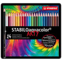 Lot de 5 boîtes métal de 24 crayons de couleur aquarellables STABILO AQUACOLOR ARTY - Mine 2,8 mm