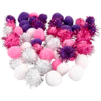 Pompons, d 15+20 mm, violet, rose clair, blanc, 48 ass./ 1 Pq.