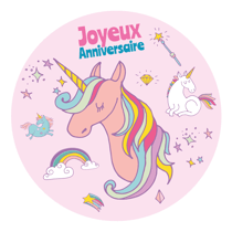 Disque gâteau Licorne Rainbow (19 cm)