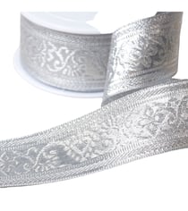 Bobine 15m galon jacquard metallique 40mm argent