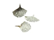 4 Estampes filigranées feuille de Ginkgo 25*22mm argent platine