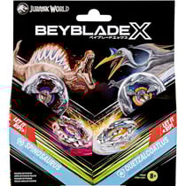Coffret pack 2 toupies beyblade x jurassic world : spinosaurus contre quetzalcoatlus - type attaque et défense - pack toupie et lanceur - hasbro g1899