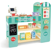 Supermarché en bois avec accessoires et scanner