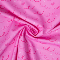 Tissu Coton imprimé Pink Love coeurs et silhouettes sur fond Rose fuchsia