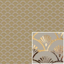 Tissu Canvas effet Lin Eventails dorés sur fond Naturel