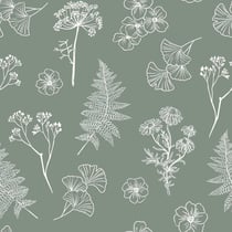 Tissu Popeline de Coton Herbier Sauge sur fond Vert
