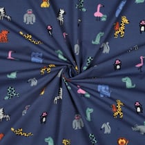 Tissu Jersey Coton imprimé Animaux Pop sur fond Bleu marine