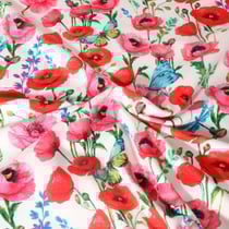 Tissu Sweat léger French Terry digital Coquelicot rouge sur fond Blanc