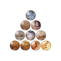 10 cabochons rond en verre assorties 25 mm PREHISTOIRE