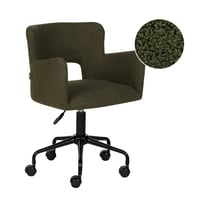Fauteuil de Bureau Vert Foncé en Bouclé avec Accoudoirs Siège Ajustable et Pivotant Base en Métal pour Espace de Travail Rétro Home Office