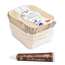4 moules bois rectangle + 8 caissettes de cuisson + 1 Stylo chocolat
