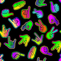 Tissu Molleton Sweat digital Hands holographiques sur fond Noir - Au mètre