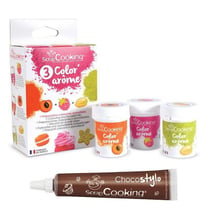 3 Colorants-arômes alimentaires framboise-abricot-pistache + 1 Stylo chocolat